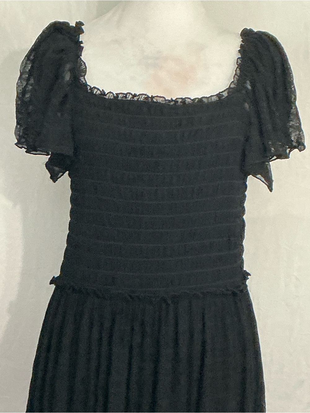 Max Studio Black Smocked Maxi Dress with Flutter Sleeves - Picture 2 of 15